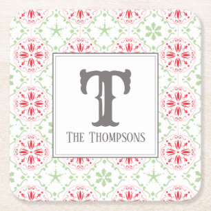 Vakantie Trendy Sneeuwvlokken Kerst Monogram Kartonnen Onderzetters