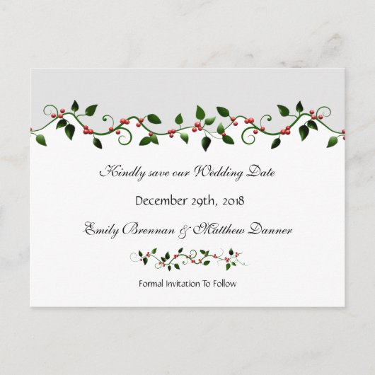 Vakantie Trouwen Save the Date Red Berry Vine Aankondigingskaart (Voorkant)