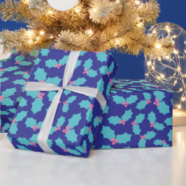 Vakantie Turquoise & Roze Mistletoe Donkerblauw Gi Cadeaupapier
