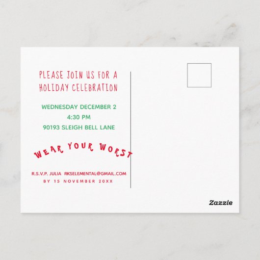 Vakantie Ugly Sweater aangepaste thema uitnodiging (Achterkant)