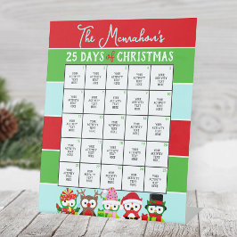 Vakantie uilen 25 dagen van de kerstactiviteit reclamebord met voetstuk