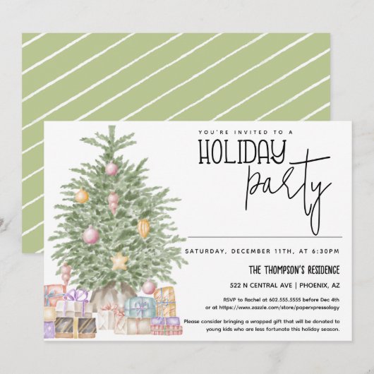 Vakantie Uitnodiging met kerstboom (Voorkant / Achterkant)
