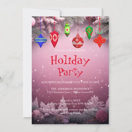 Vakantie uitnodiging met Kerstversiering (Voorkant)