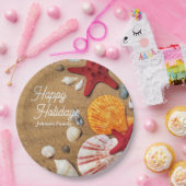 Vakantie van de tropische zeekust langs de kust va papieren bordje (Feest)