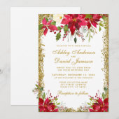 Vakantie van Floral Poinsettia Gold Glitter Kaart (Voorkant / Achterkant)