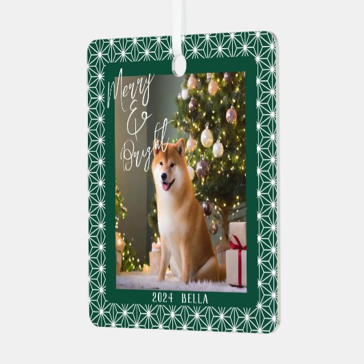 Vakantie van Shiba | ASANOHA Japans Kimono patroon Metalen Ornament (Voorkant links)