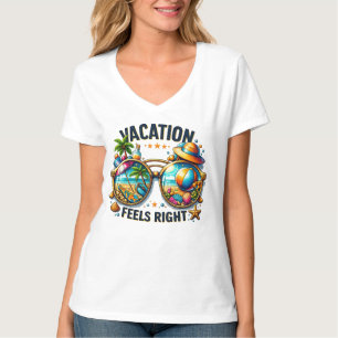 Vakantie voelt goed Dames V-hals T-shirt USA