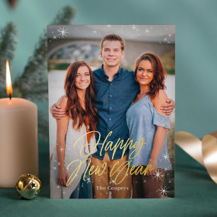 Vakantie vonken folie gelukkig nieuwjaar fotokaart feestdagenkaart