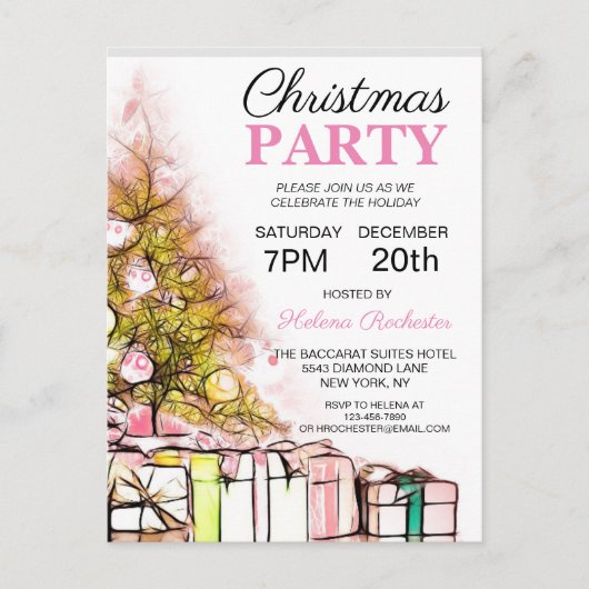 Vakantie voor feestdagen in de kerstboomkoortsroze briefkaart (Voorkant)