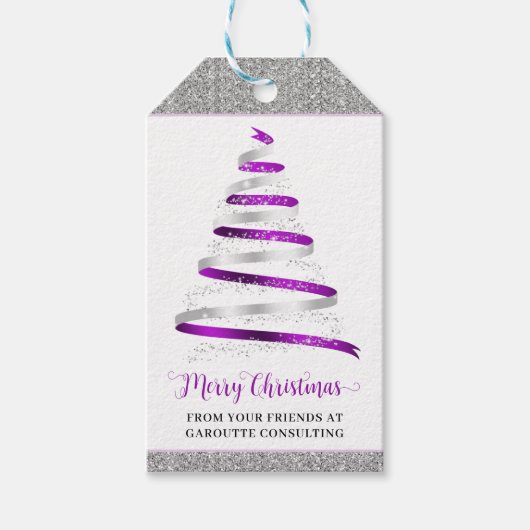 Vakantie voor feestdagen met feestelijke kerstbome cadeaulabel (Voorkant)