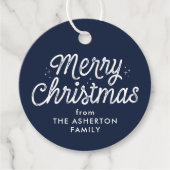 Vakantie voor feestdagen met kerstretro-script bedankjes labels (Voorkant)