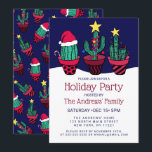 Vakantie voor kerstboomverlichting in Cute Cactus Kaart<br><div class="desc">Deze leuke, artistieke en leuke feestelijke feestdag is perfect voor het feestelijke en vrolijke evenement. Het is voorzien van een handgetekende rode, groene, zwarte en meerkleurige versierde afbeelding van cactus; met inbegrip van tuinland, lichtjes, ornamenten, snoepriet, stertoppers, en een pet van de Kerstman boven op een bed van witte sneeuw...</div>