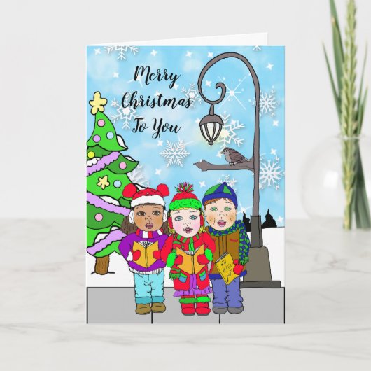 Vakantie voor kerstkinderen in Carolers Kaart (Voorkant)