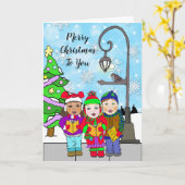 Vakantie voor kerstkinderen in Carolers Kaart (Gele Bloem)