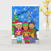 Vakantie voor kerstkinderen in Carolers Kaart (Gele Bloem)