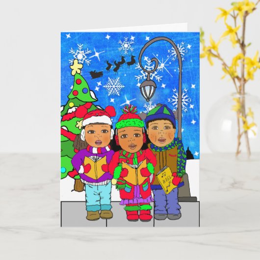 Vakantie voor kerstkinderen in Carolers Kaart (Gele Bloem)