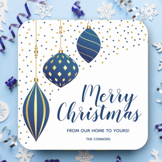 Vakantie voor prettige kerstblauwe Ornamenten Vierkante Sticker
