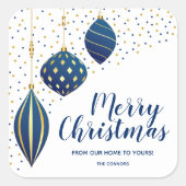 Vakantie voor prettige kerstblauwe Ornamenten Vierkante Sticker (Voorkant)