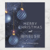 Vakantie voor prettige kerstblauwe Ornamenten Wijn Etiket (Enkel label)