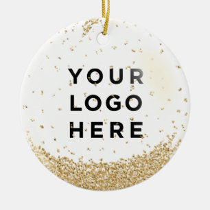 Vakantie voor zakelijke Logo Gold Glitter Snowfall Keramisch Ornament
