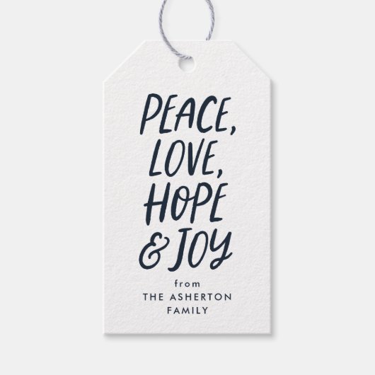 Vakantie vrede liefde hoop vreugde marine blauw Ke Cadeaulabel (Voorkant)