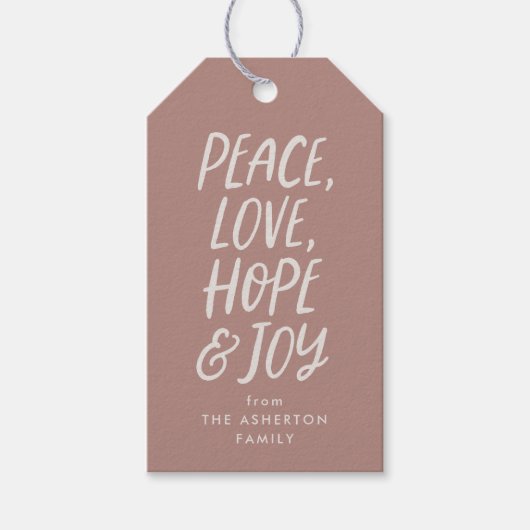 Vakantie vrede liefde hoop vreugde neutraal roze K Cadeaulabel (Voorkant)
