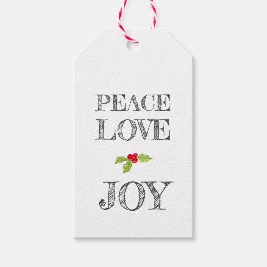 Vakantie VREDE LIEFDE VREUGDE Kerst Holly Feest Cadeaulabel (Voorkant)