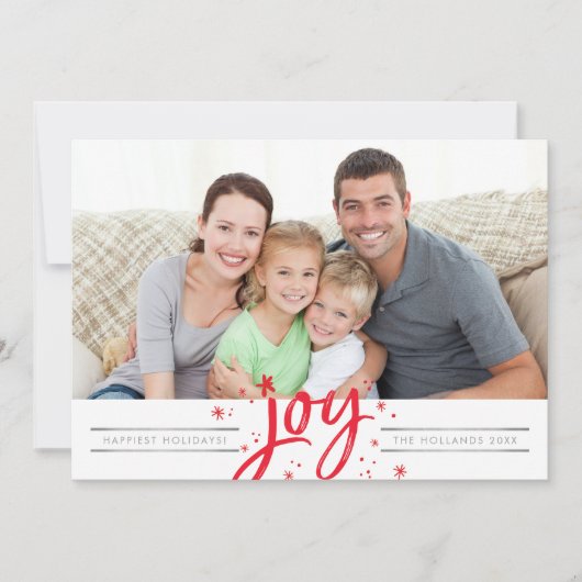 VAKANTIE VREUGDE FOTO modern eenvoudig rood sparkl Feestdagenkaart (Voorkant)