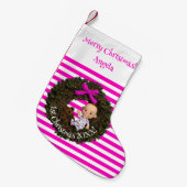 Vakantie Vreugde Gestreepte Keepsake Baby Meisje's Kleine Kerstsok (Voorkant (Hangend))