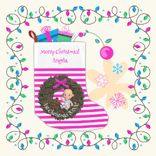 Vakantie Vreugde Gestreepte Keepsake Baby Meisje's Kleine Kerstsok