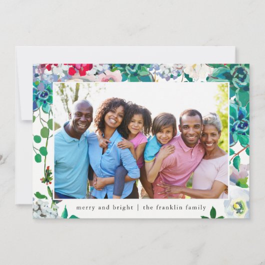 Vakantie Vrolijk en helder Kerst Bloemen Foto Feestdagenkaart (Voorkant)