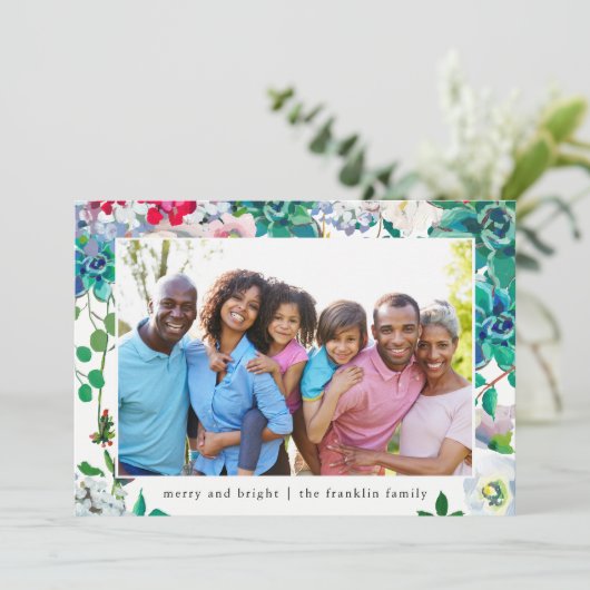 Vakantie Vrolijk en helder Kerst Bloemen Foto Feestdagenkaart (Staand voorkant)