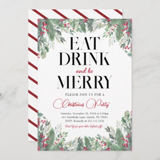 Vakantie Vrolijk Kerstdiner Uitnodiging (Voorkant / Achterkant)