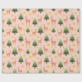 Vakantie Vrolijk Rendier Kerstboom Star Roze Cadeaupapier (Vlak)