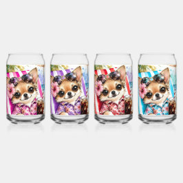 Vakantie vrouwelijke Chihuahua Strand Ontspanning  Blikvorm Glas