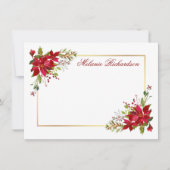 Vakantie Waterverf Floral Poinsettia Red Gold Notitiekaartje (Voorkant)