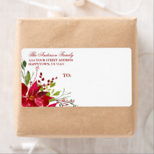 Vakantie Waterverf Floral Poinsettia Red Mailing Etiket
