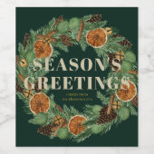 Vakantie Waterverf Gedroogde Oranje Pine Krans Wijn Etiket (Enkel label)