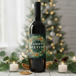 Vakantie Waterverf Gedroogde Oranje Pine Krans Wijn Etiket