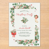 Vakantie Waterverf Groen Holly Kerstfeest Acryl Uitnodigingen (Voorkant)