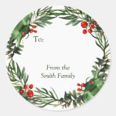 Vakantie Waterverf Krans met Naam Ronde Sticker (Voorkant)
