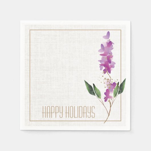 Vakantie Waterverf Paarse Modern Flower Sparkle Servet (Voorkant)