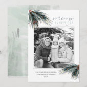 Vakantie Waterverf Pine MERRY ALLES Foto Feestdagenkaart (Voorkant / Achterkant)