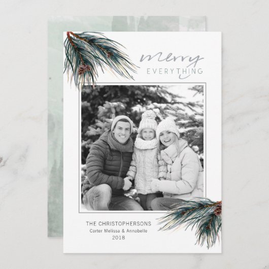 Vakantie Waterverf Pine MERRY ALLES Foto Feestdagenkaart (Voorkant / Achterkant)