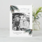 Vakantie Waterverf Pine MERRY ALLES Foto Feestdagenkaart (Staand voorkant)