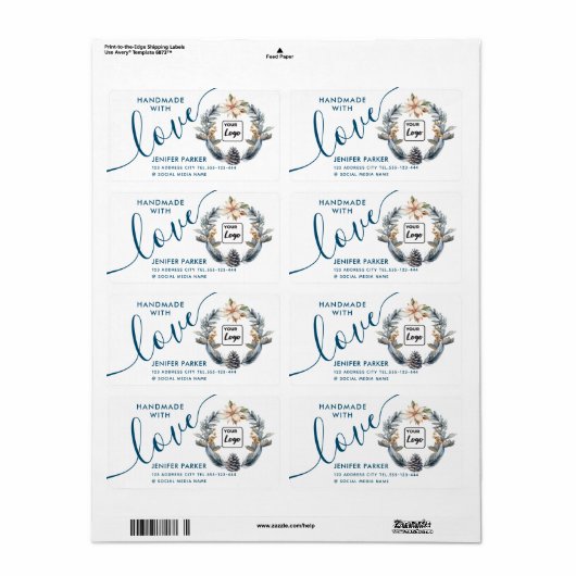 Vakantie waterverf poinsettia handgemaakt met lief etiket (Full Sheet)