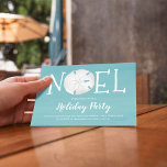 Vakantie Waterverf Turquoise Noel Sand Dollar Kaart<br><div class="desc">Dit ontwerp is voorzien van een kerstvakantie feest waterverf strand Vakantie uitnodiging met een eenvoudige minimalistische typografie ontwerp,  met een blauw turquoise water oceaan zee,  een stijlvolle trendy kalligrafie script tekst,  een tropische kust nautische kust,  een feestelijke leuke vrolijke vakantie uitnodiging,  een grillige leuke vakantie samenkomen,  een zanddollarzeeschelpen kust</div>