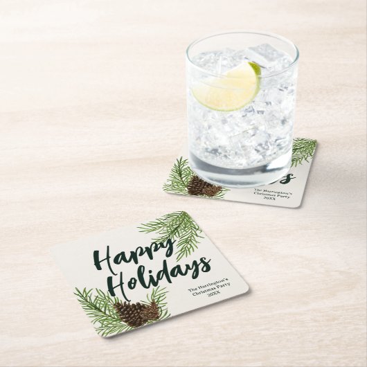 Vakantie Waterverf Winter Pine Greenery Ivoor Kartonnen Onderzetters (Insitu)