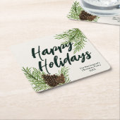 Vakantie Waterverf Winter Pine Greenery Ivoor Kartonnen Onderzetters (Schuin)