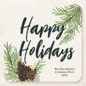Vakantie Waterverf Winter Pine Greenery Ivoor Kartonnen Onderzetters (Voorkant)